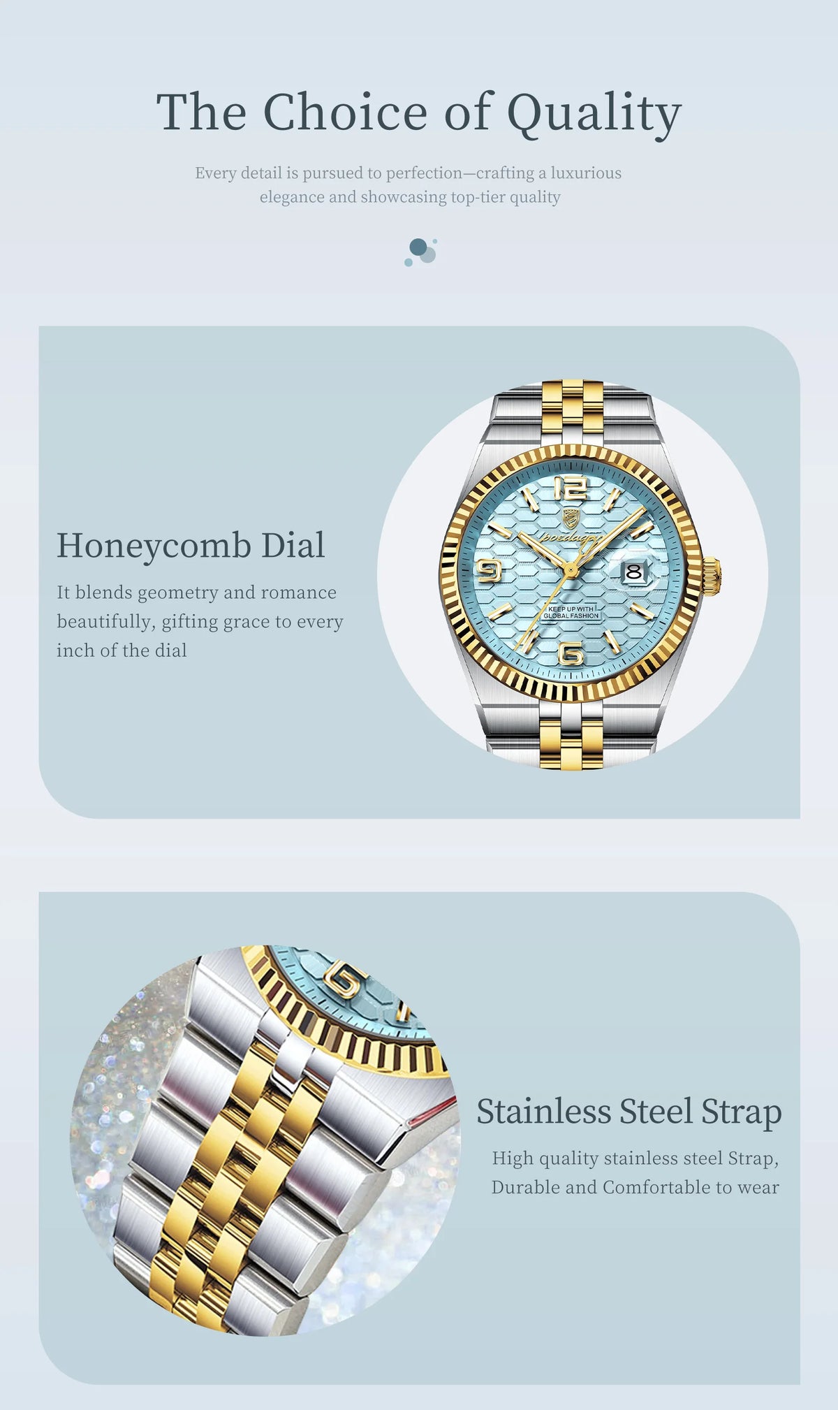 Men's Luxury Watch – Blue Dial and Two-Tone Metal Bracelet