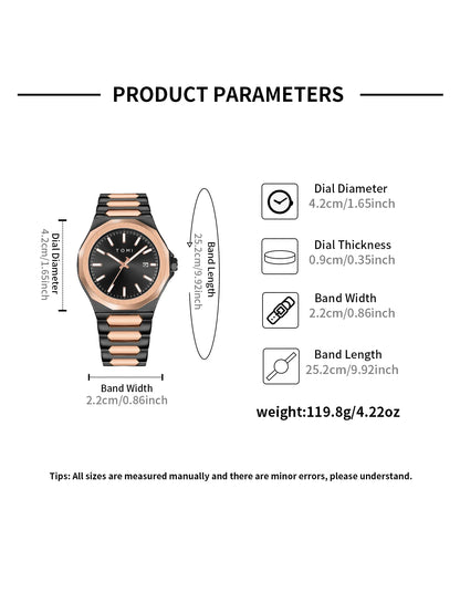 TOMI Luxury Business Men's Watch Gift Box Set High Quality Rose Gold Case Simple and Versatile Quartz Watch Relogio Masculino