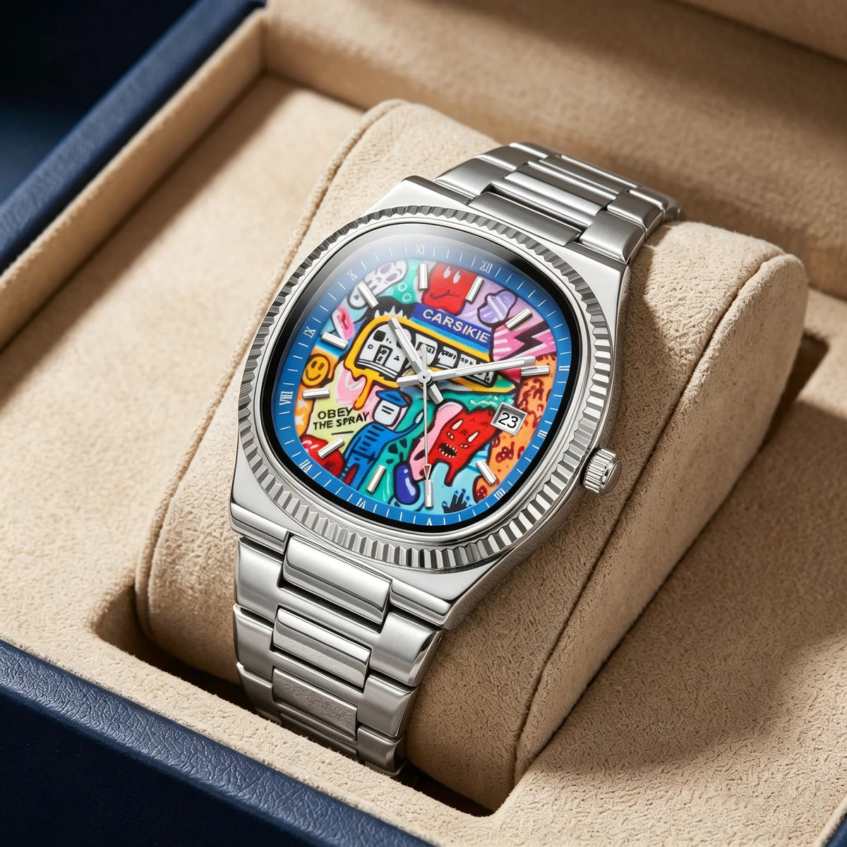 Personalized Cartoon Animation Quartz Men Watch Creative Oil Painting Dial Top Casual Steel Top Men Watch AAA Male Clock Relogio