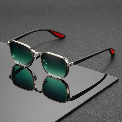 Men's Square Sunglasses – Green Lens & Black Frame