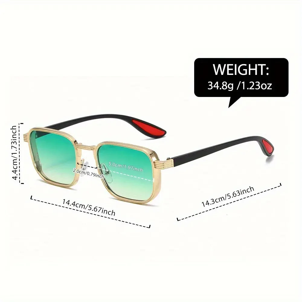 Men's Square Sunglasses – Green Lens & Black Frame