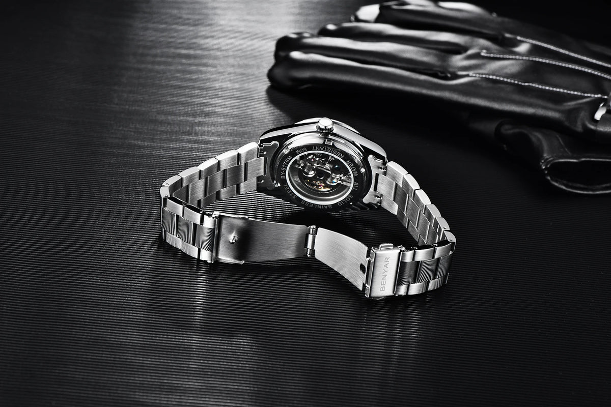 Men's Chronograph Watch – Black Dial & Metal Bracelet