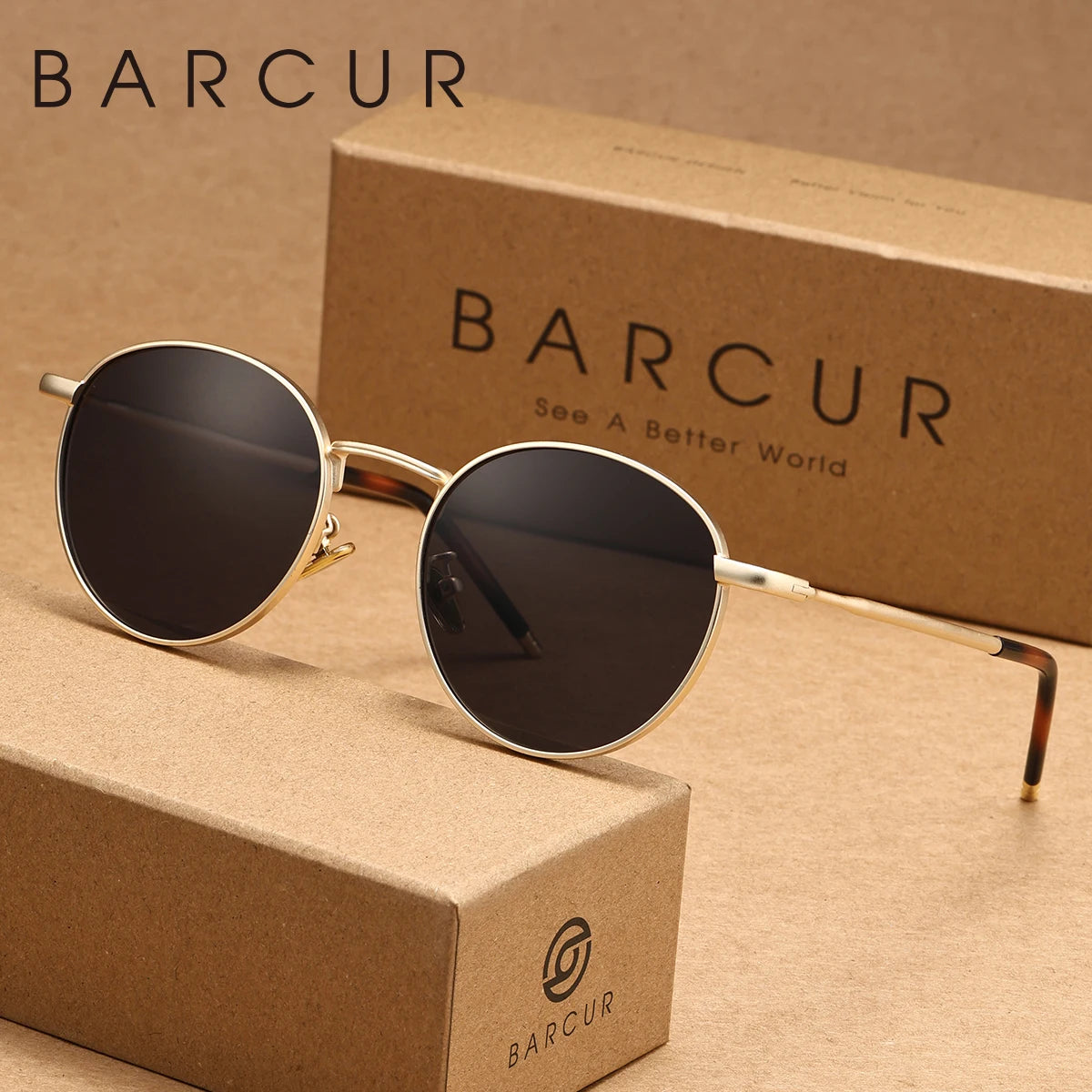 Men's Round Sunglasses – Brown Lens & Gold Frame