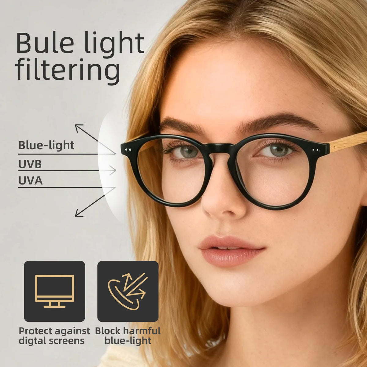 Bamboo Wood Reading Glasses for Men and Women Retro Round Anti Blue Light Presbyopia Glasses 0 +100 +150 +250