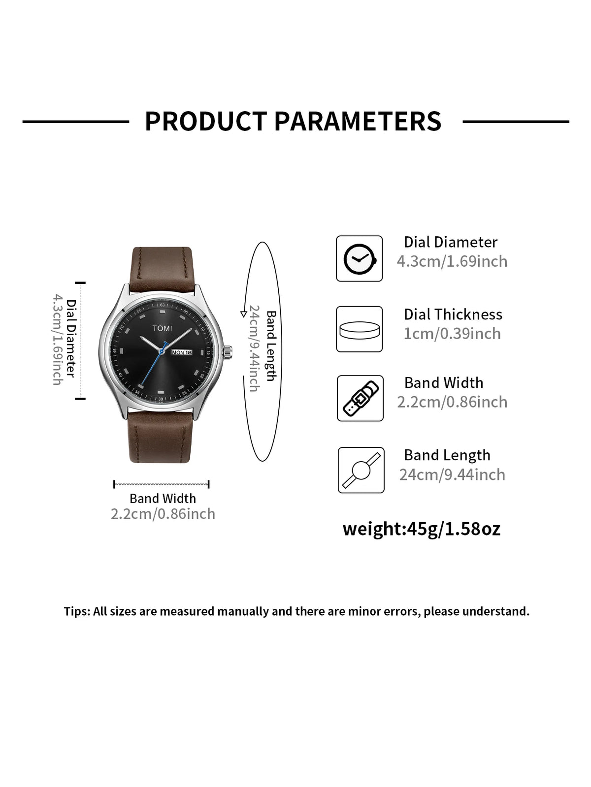 TOMI Minimalist Men's Watch Business Casual Men's And Women's Quartz Watch Fashionable And Versatile Calendar Quartz Watch
