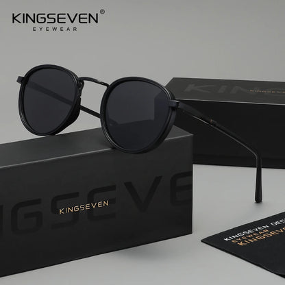 KINGSEVEN Original Causal Round Frame Sunglasses Men Polarized UV400 Eyewear Luxury Retro Fashion Women Driving Fishing Glasses