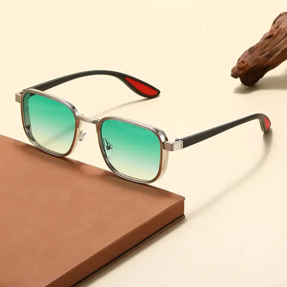 Men's Square Sunglasses – Green Lens & Black Frame