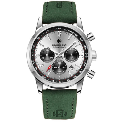 Men's Chronograph Watch – Green Strap & Black Dial