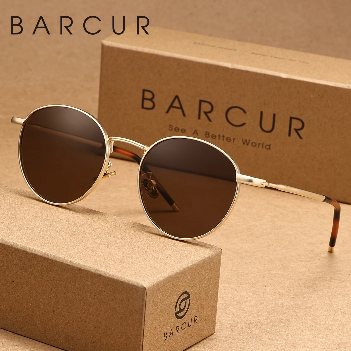 Men's Round Sunglasses – Brown Lens & Gold Frame