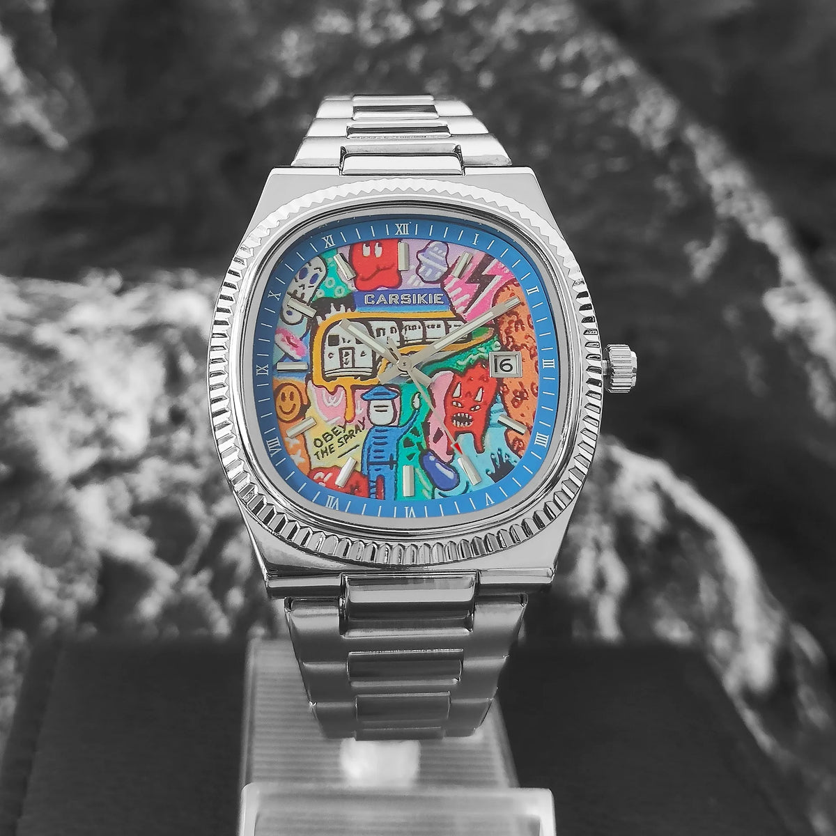 Personalized Cartoon Animation Quartz Men Watch Creative Oil Painting Dial Top Casual Steel Top Men Watch AAA Male Clock Relogio