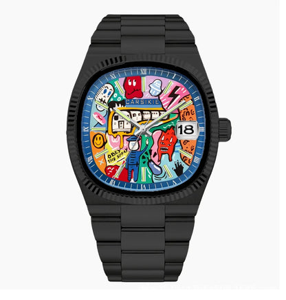 Personalized Cartoon Animation Quartz Men Watch Creative Oil Painting Dial Top Casual Steel Top Men Watch AAA Male Clock Relogio