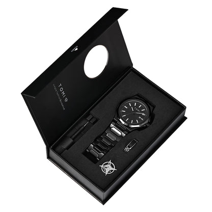 TOMI Luxury Business Men's Watch Gift Box Set High Quality Rose Gold Case Simple and Versatile Quartz Watch Relogio Masculino
