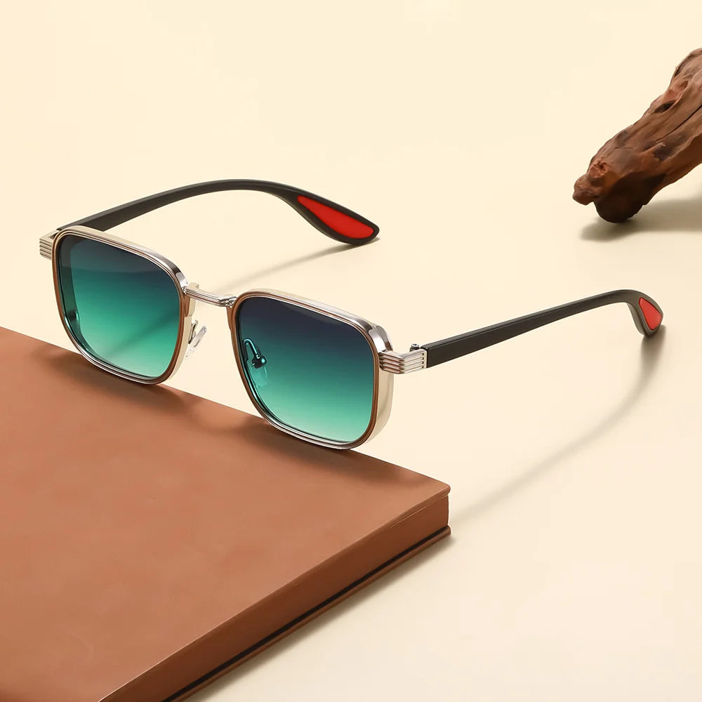 Men's Square Sunglasses – Green Lens & Black Frame