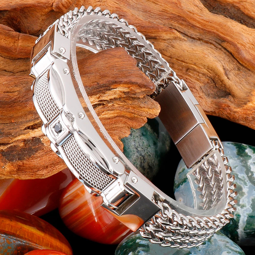 Luxury Bracelet for Men Gold Color 12MM Wide Stainless Steel Square Franco Link Chain Men's Wrist Bracelets With Magnet Clasp