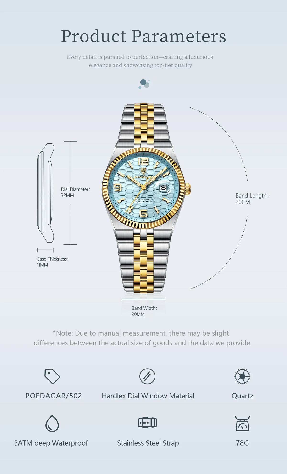 Men's Luxury Watch – Blue Dial and Two-Tone Metal Bracelet