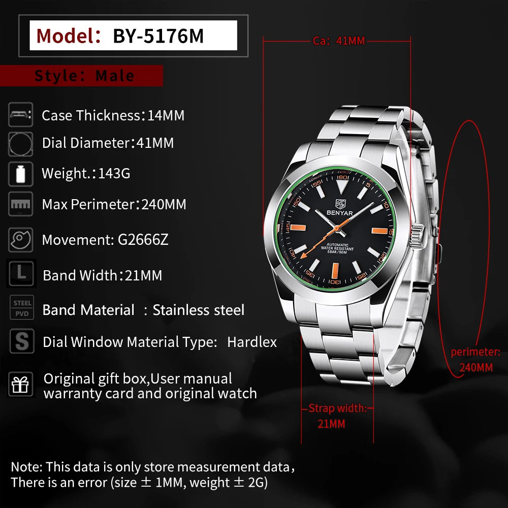 Men's Chronograph Watch – Black Dial & Metal Bracelet