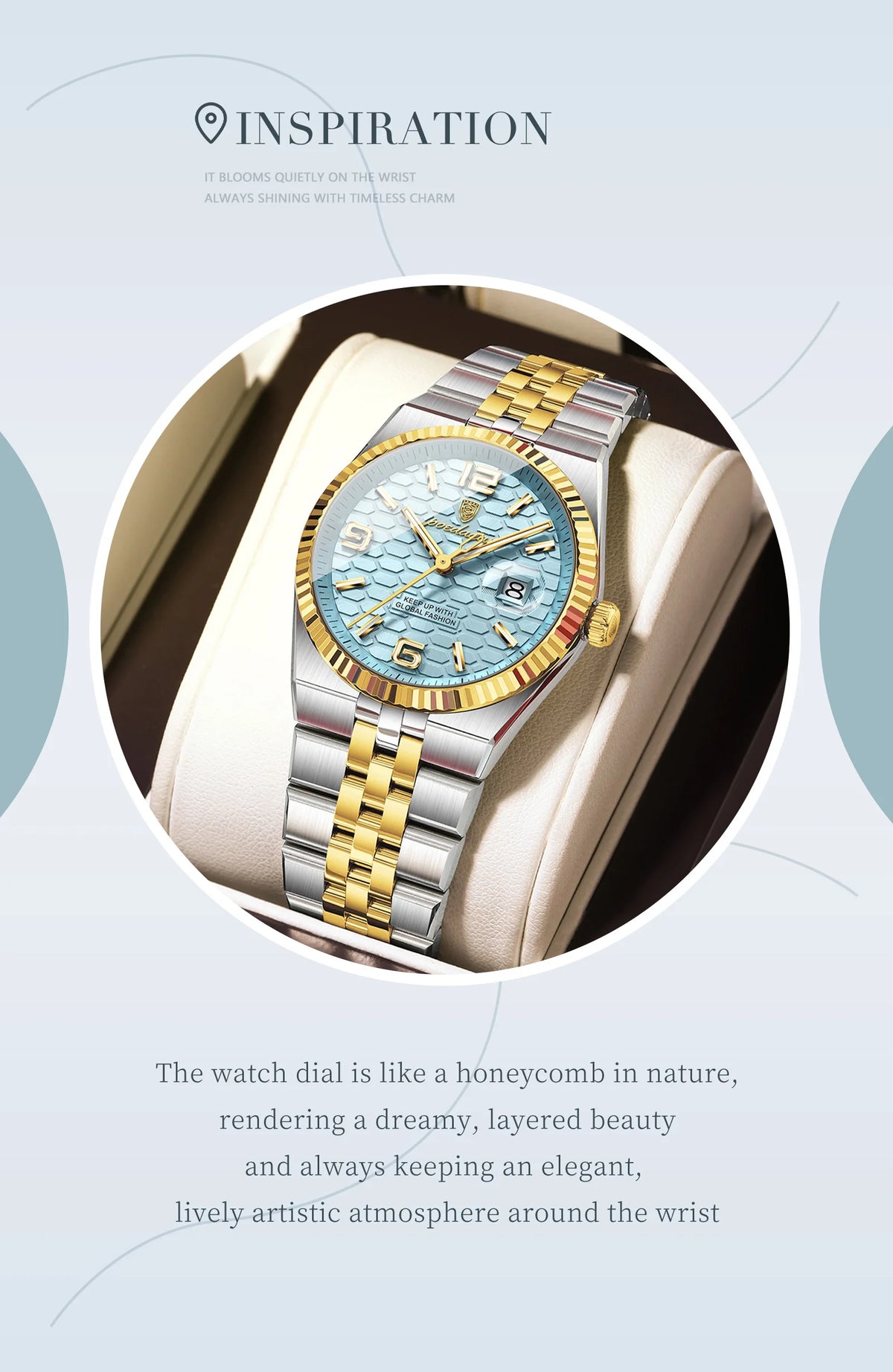 Men's Luxury Watch – Blue Dial and Two-Tone Metal Bracelet