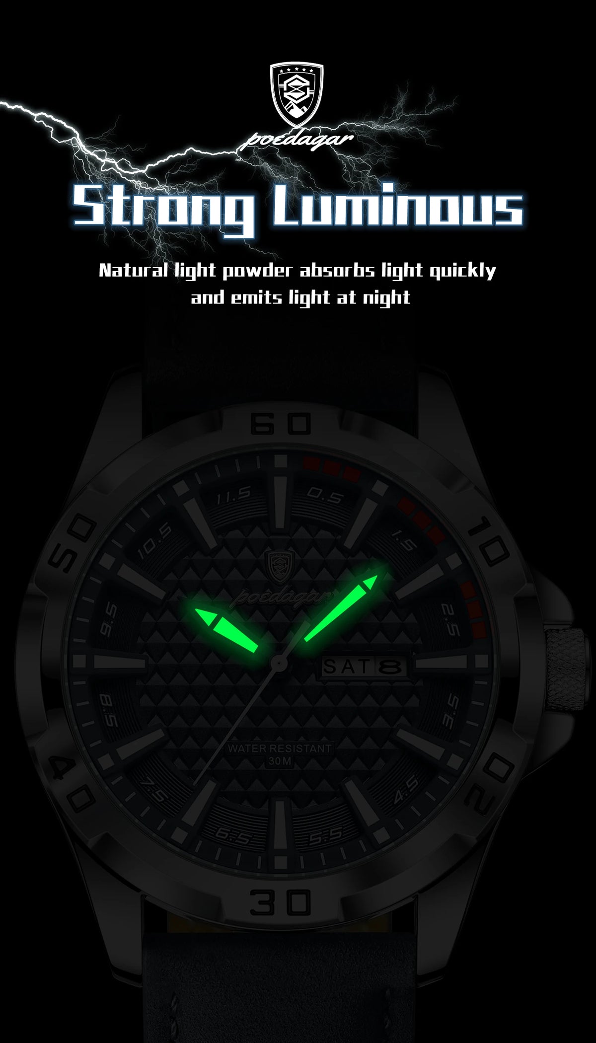 POEDAGAR Original Man Wristwatch Top Luxury Waterproof Luminous Date Week Watch For Men Quartz Sport Leather Men's Watches Reloj