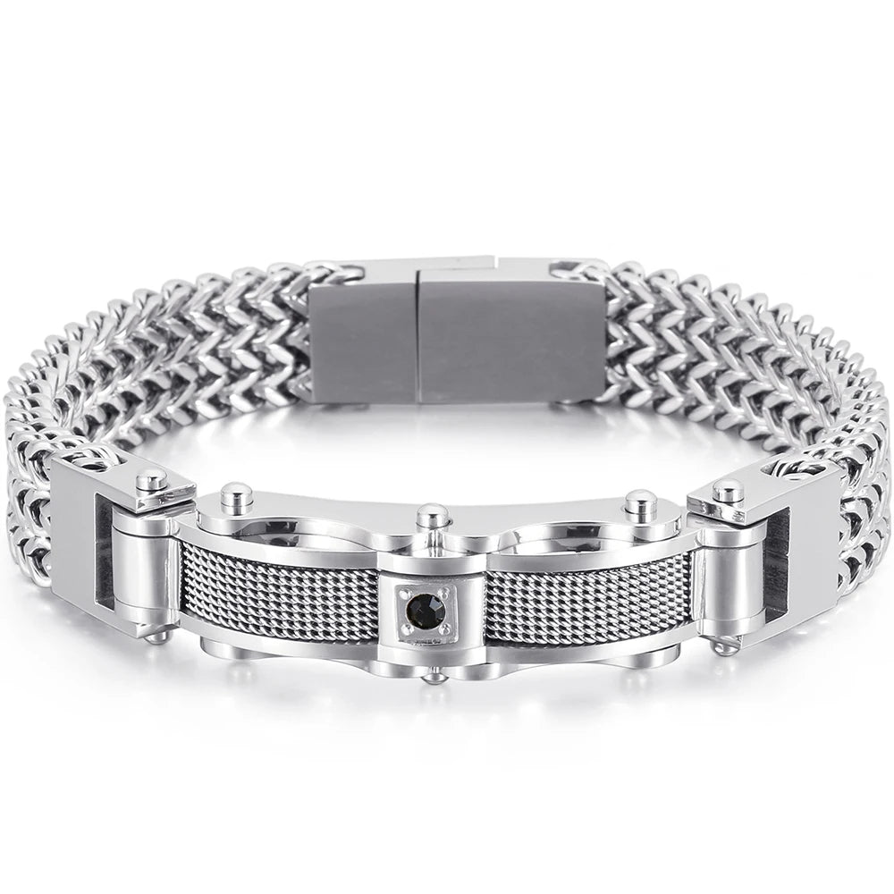 Luxury Bracelet for Men Gold Color 12MM Wide Stainless Steel Square Franco Link Chain Men's Wrist Bracelets With Magnet Clasp