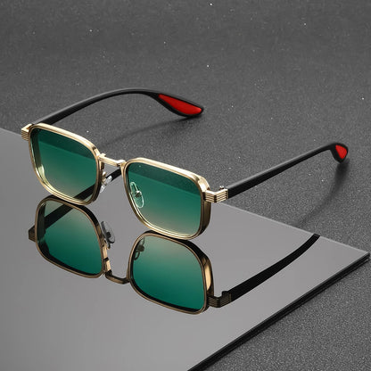 Men's Square Sunglasses – Green Lens & Black Frame