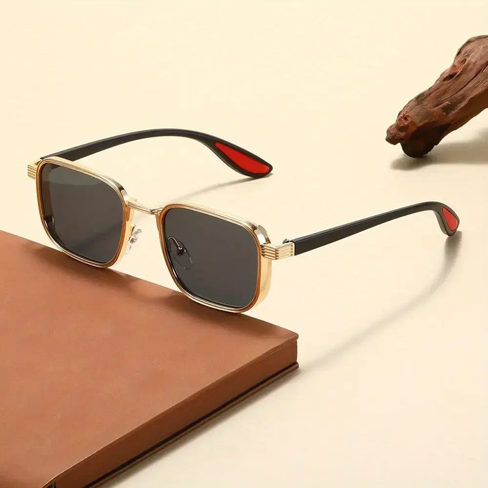Men's Square Sunglasses – Green Lens & Black Frame