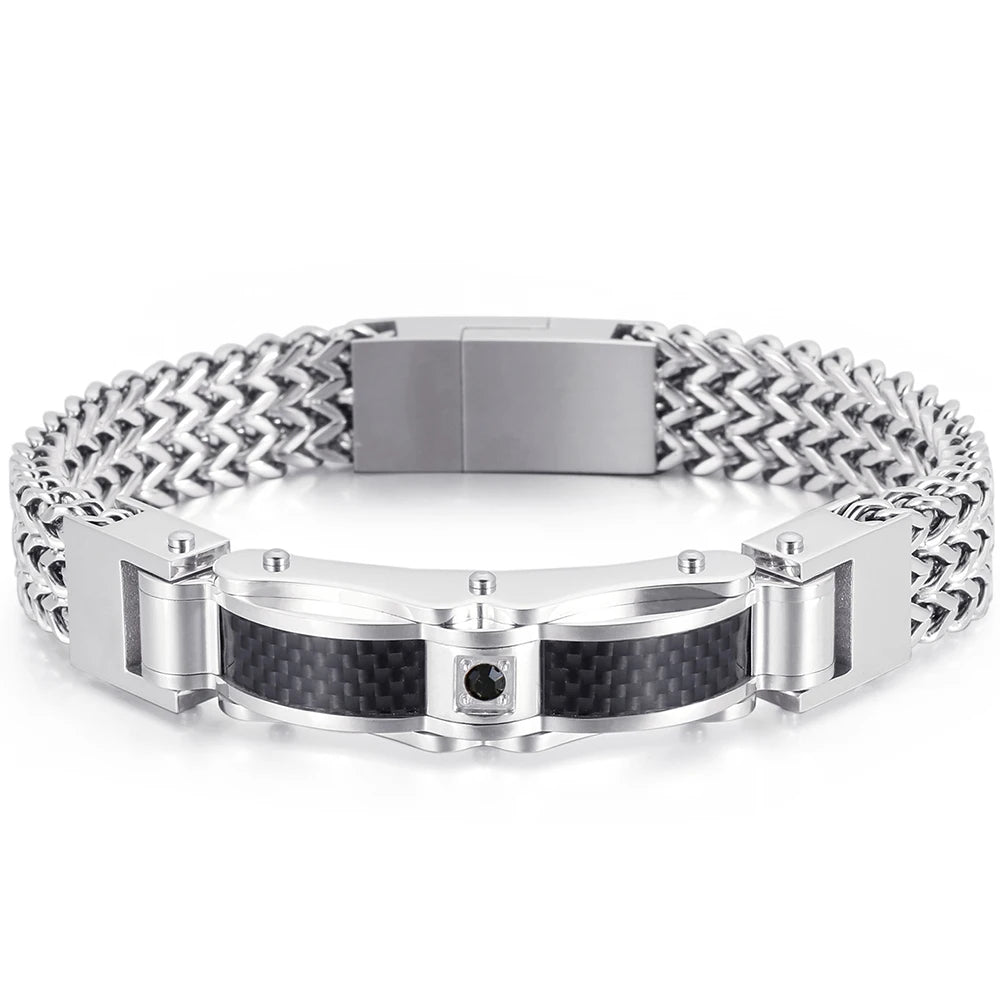 Luxury Bracelet for Men Gold Color 12MM Wide Stainless Steel Square Franco Link Chain Men's Wrist Bracelets With Magnet Clasp