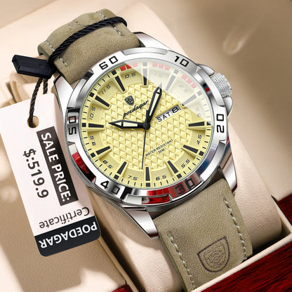 POEDAGAR Original Man Wristwatch Top Luxury Waterproof Luminous Date Week Watch For Men Quartz Sport Leather Men's Watches Reloj