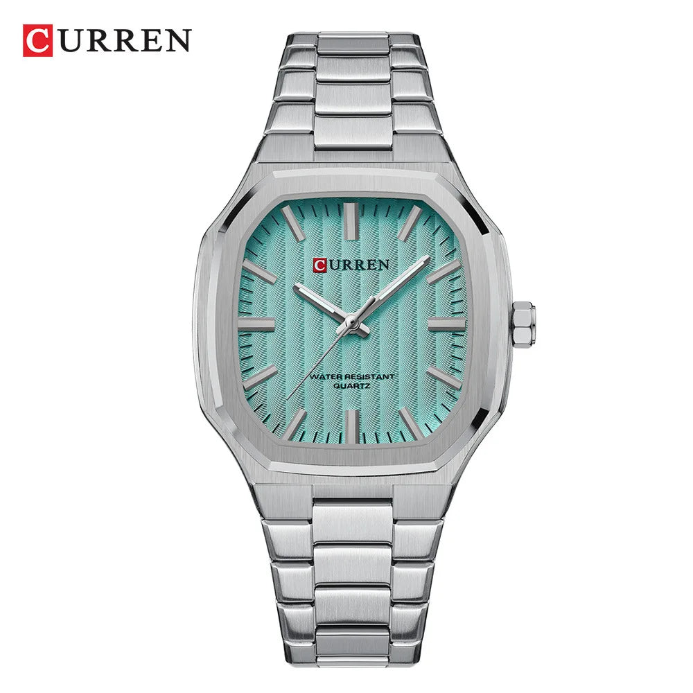Men's Stainless Steel Watch – Turquoise Dial and Integrated Bracelet
