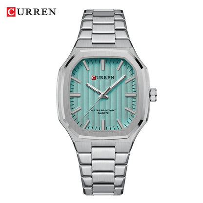 Men's Stainless Steel Watch – Turquoise Dial and Integrated Bracelet