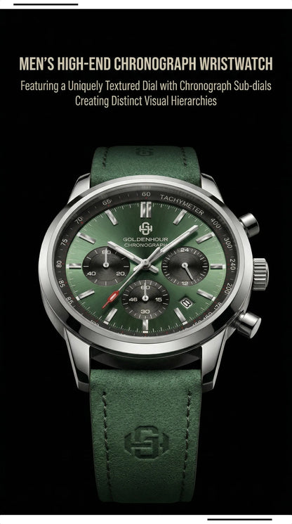 Men's Chronograph Watch – Green Strap & Black Dial