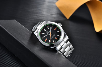Men's Chronograph Watch – Black Dial & Metal Bracelet