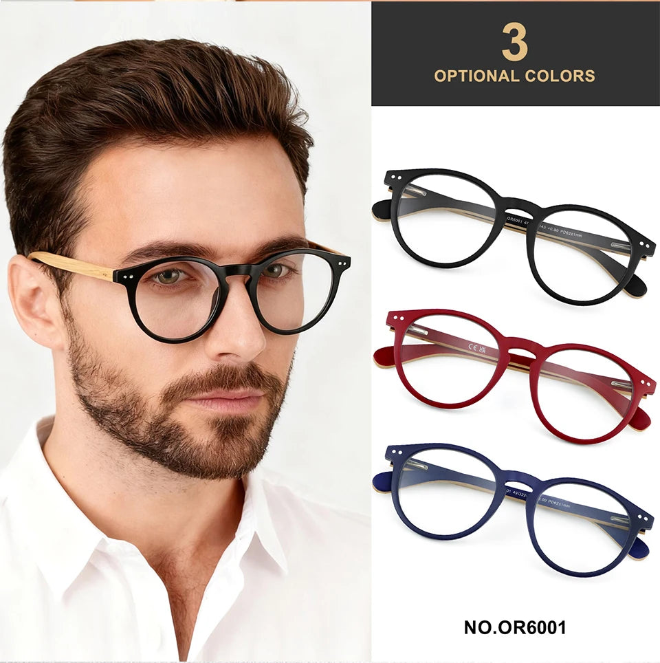 Bamboo Wood Reading Glasses for Men and Women Retro Round Anti Blue Light Presbyopia Glasses 0 +100 +150 +250