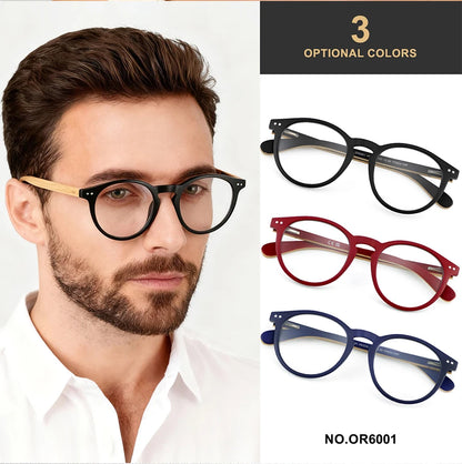 Bamboo Wood Reading Glasses for Men and Women Retro Round Anti Blue Light Presbyopia Glasses 0 +100 +150 +250