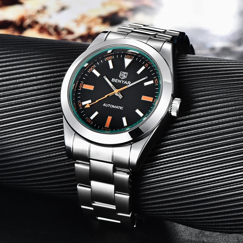 Men's Chronograph Watch – Black Dial & Metal Bracelet