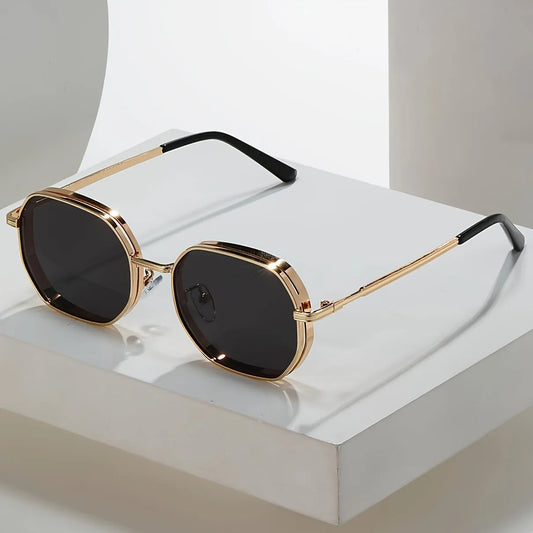 Men's Round Sunglasses – Black Lens & Gold Metal Frame