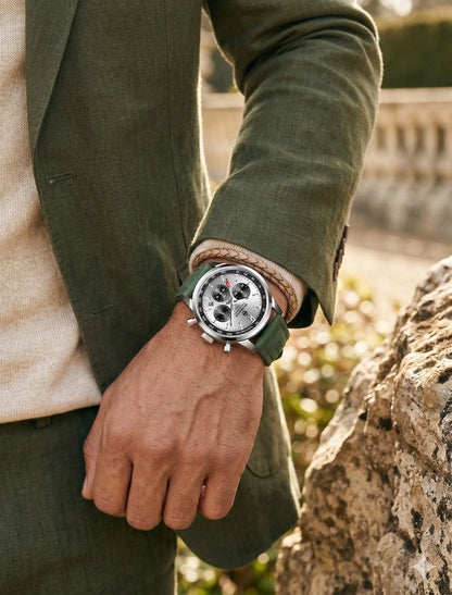 Men's Chronograph Watch – Green Strap & Black Dial