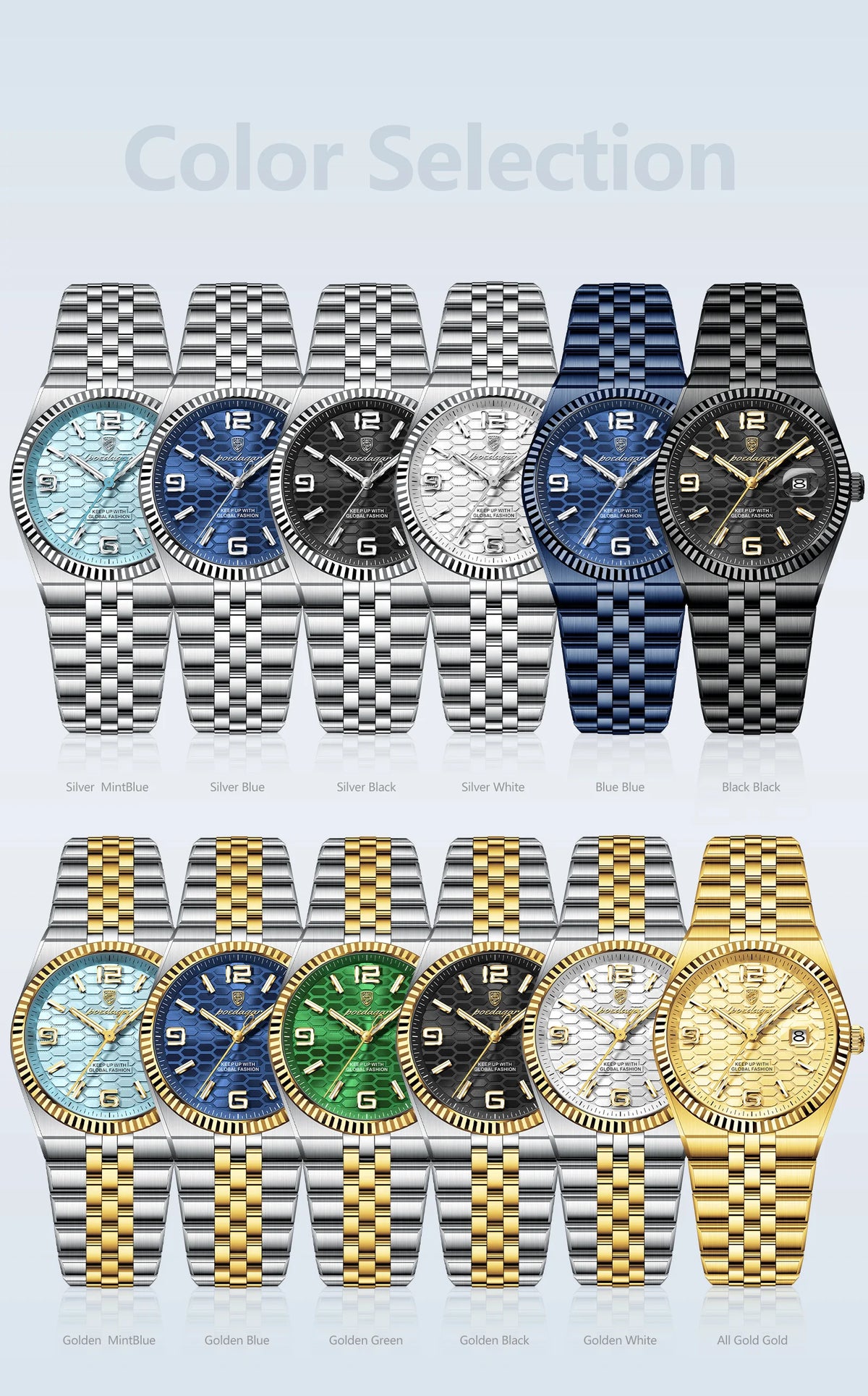 Men's Luxury Watch – Blue Dial and Two-Tone Metal Bracelet