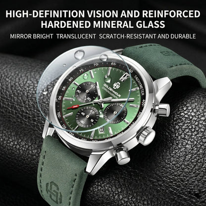 Men's Chronograph Watch – Green Strap & Black Dial