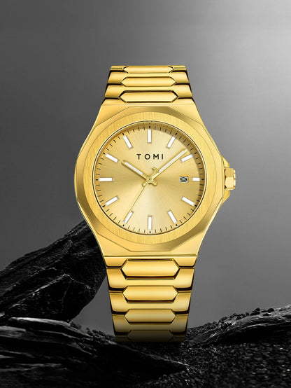 TOMI Luxury Business Men's Watch Gift Box Set High Quality Rose Gold Case Simple and Versatile Quartz Watch Relogio Masculino