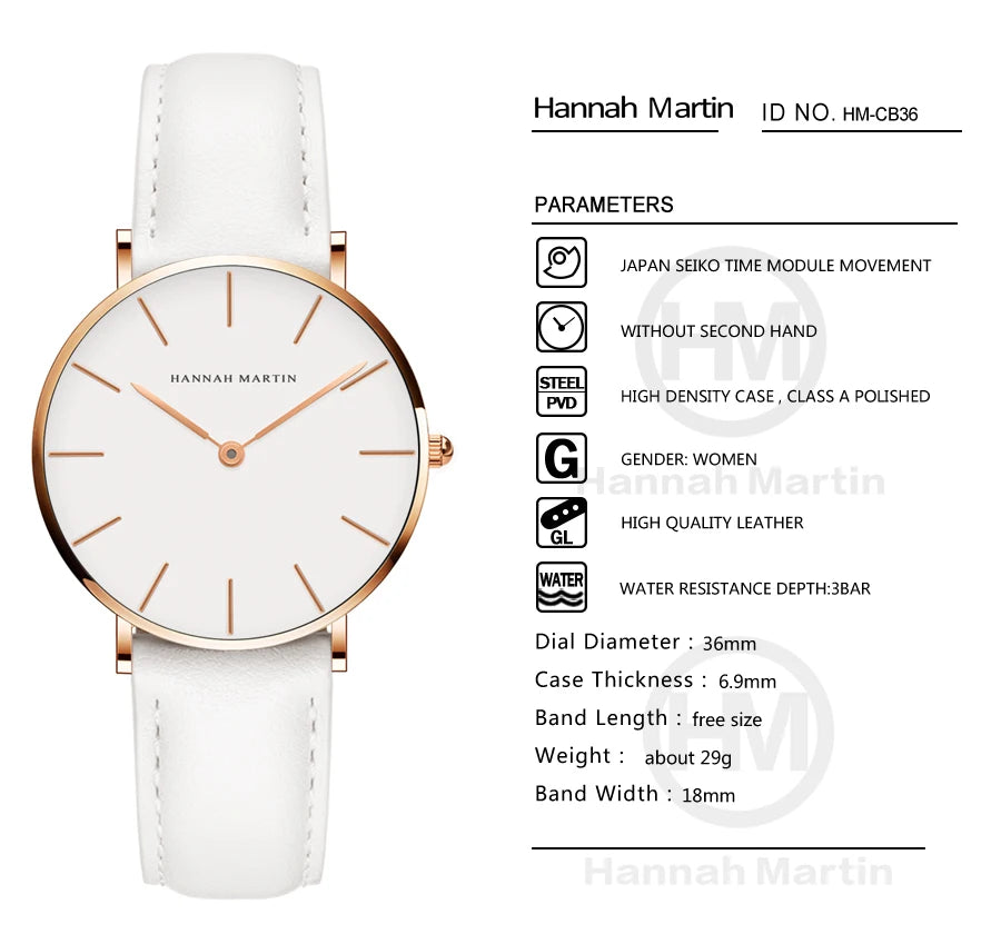 HANNAH MARTIN Brand Japan Quartz Movement Men Waterproof Wrist Watches Fashion Luxury Ultra Thin Nylon Creative Ladies Watches