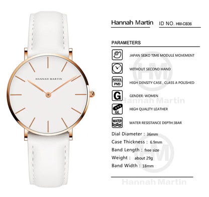 HANNAH MARTIN Brand Japan Quartz Movement Men Waterproof Wrist Watches Fashion Luxury Ultra Thin Nylon Creative Ladies Watches