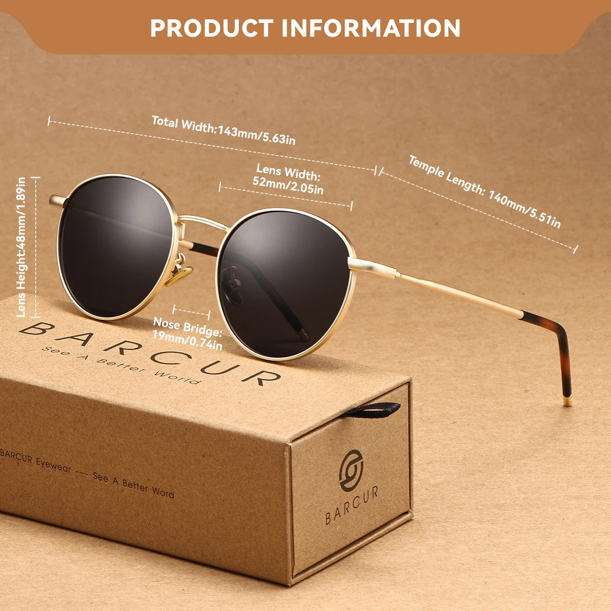 Men's Round Sunglasses – Brown Lens & Gold Frame