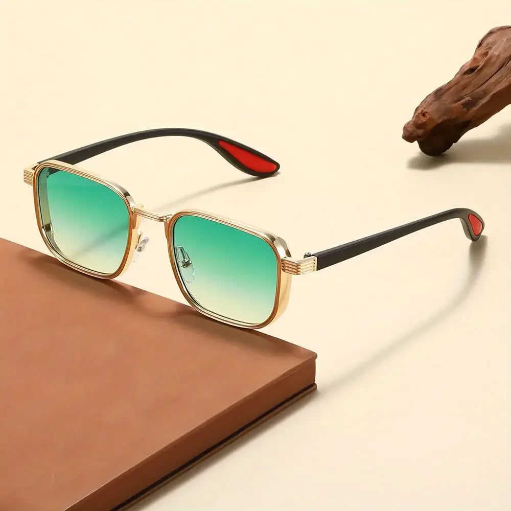 Men's Square Sunglasses – Green Lens & Black Frame