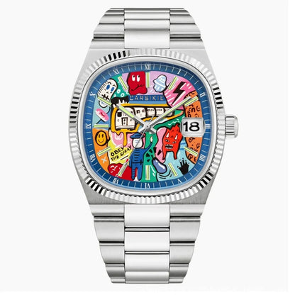 Personalized Cartoon Animation Quartz Men Watch Creative Oil Painting Dial Top Casual Steel Top Men Watch AAA Male Clock Relogio