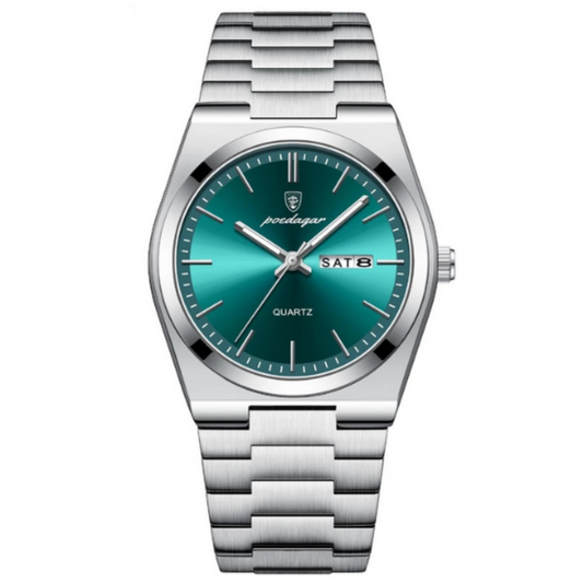 Men's Classic Watch – Teal Dial & Silver Metal Bracelet